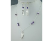 Sterling silver chain necklace with semi precious stone and 1 olive leaf Amethyst Bead)